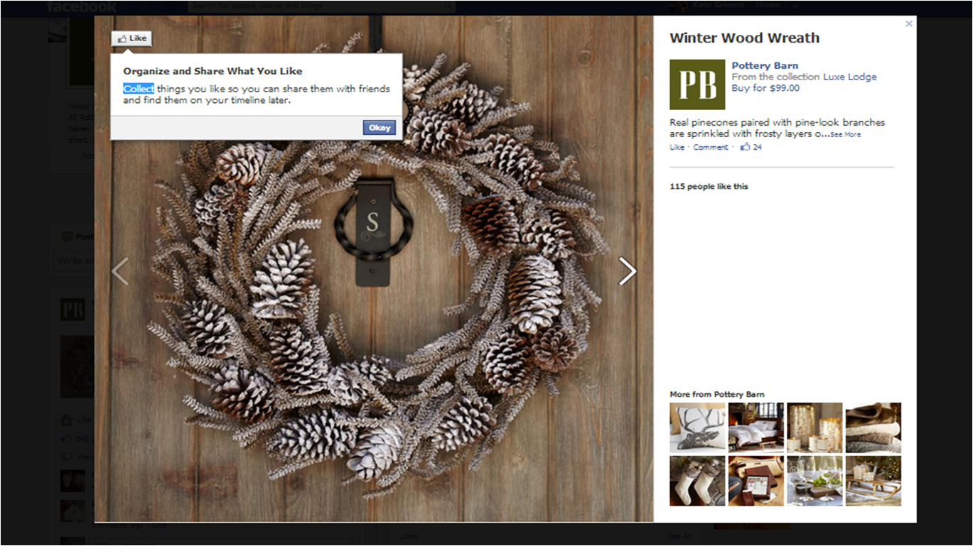 PotteryBarn was one of the first Facebook partners to receive the Collections and Want capability.